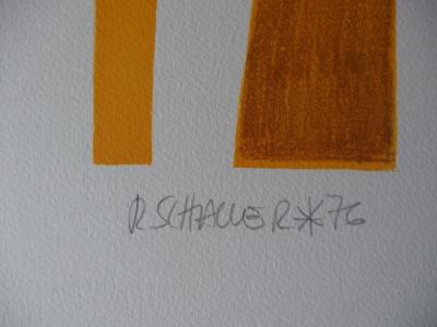 Robert SCHALLER - Motifs abstraits jaunes, Lithographie originale signée 2