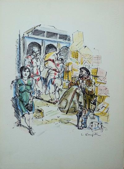 Leonard FOUJITA (1886-1968) : Les halles à Paris - LITHOGRAPHIE Originale signée au crayon 2