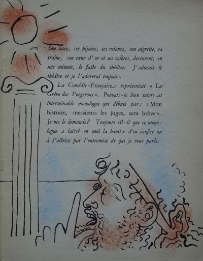 Jean COCTEAU : Portrait de Mounet Sully + 16 dessins originaux gouachés #1945 2
