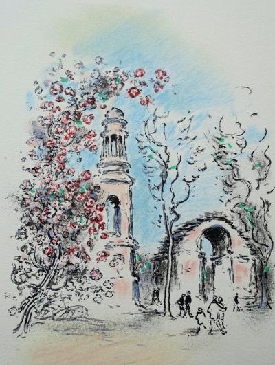 André HAMBOURG : Village provençal - Lithographie originale signée et réhaussée au Pastel 2