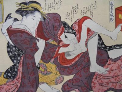 Katsukawa Shuncho (d’après) -  Moeurs des Geishas  - Lithographie érotique japonaise 2