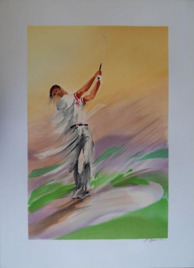 Maurice FILLONNEAU - Golf (finish) - Lithographie signée au crayon