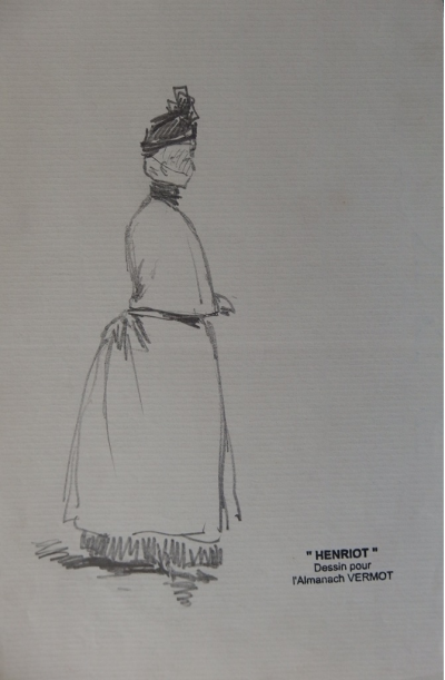 Henri MAIGROT, dit HENRIOT - Femme couverte de son chagrin, Dessin au crayon signé 2