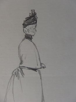 Henri MAIGROT, dit HENRIOT - Femme couverte de son chagrin, Dessin au crayon signé 2