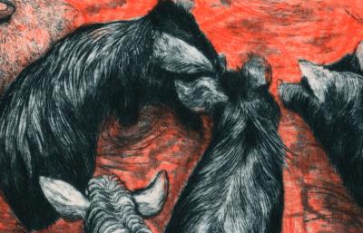 Tereza LOCHMANN - Pigs drinking (red version), Gravure originale signée 2
