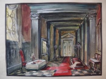 Lode IVO : Dessin préparatoire du décor de théâtre palatin pour Tosca, gouache et aquarelle originale, signée 2