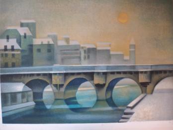 Louis TOFFOLI :Le Pont Neuf (La Seine sous la neige), lithographie originale, signée 2