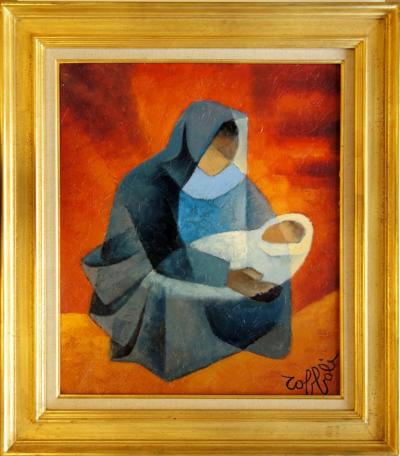 Louis TOFFOLI : Maternité orange, Huile sur toile originale - Signée 2