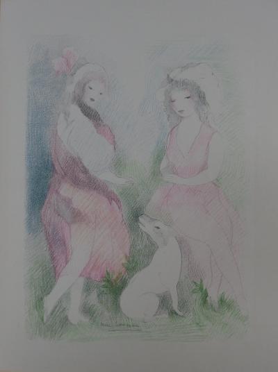 Marie LAURENCIN : Deux fillettes avec un chien, Lithographie signée - 1928 2