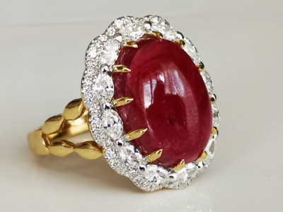 Bague en or jaune 18 carats important  rubis non chauffé de Birmanie de 8.69 carats et diamants  - certificat 2