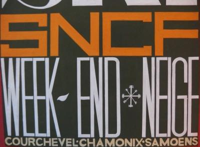 Jean-Luc GAILLET : SNCF : Courchevel - Chamonix - Samoens - Gouache originale pour le projet de l’affiche - 1964 2