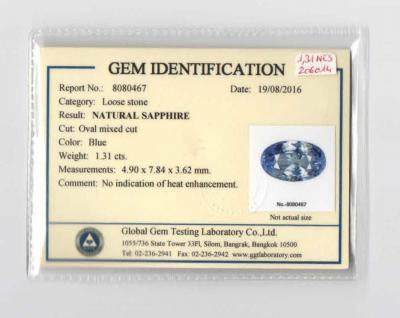Saphir NON CHAUFFE taille ovale 1.31 ct sous certificat plastique scellé 2