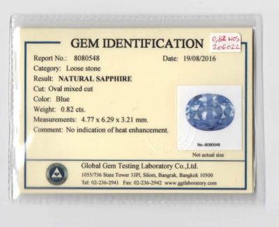Saphir NON CHAUFFE taille ovale 0.82 ct sous certificat plastique scellé 2