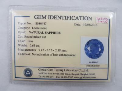 Saphir NON CHAUFFE taille rond 0.63 ct sous certificat plastique scellé 2