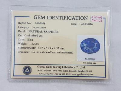 Saphir NON CHAUFFE taille ovale 1.22 ct sous certificat plastique scellé 2