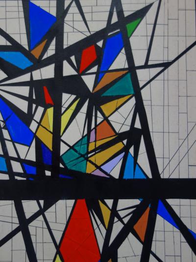 Bernard HERZOG : Vitrail abstrait, Gouache originale signée (c. 1960) 2