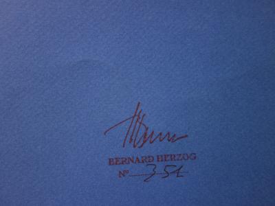 Bernard HERZOG : Rêverie en bleu et rose, Aquarelle et Gouache originale signée (c. 1970) 2