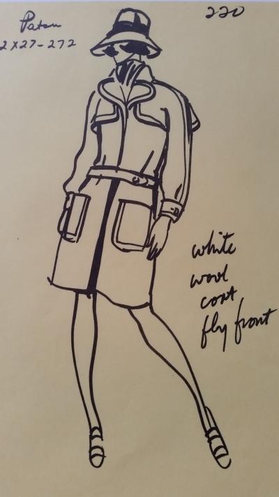Jean Patou - Croquis veste - white wool coat fly front 2