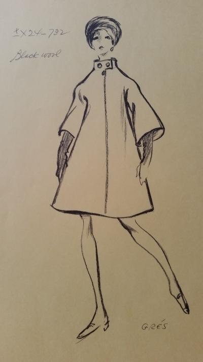 Madame Grès - Croquis manteau - Black wool 2