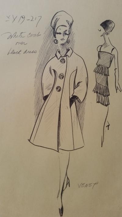Philippe Venet - Croquis ensemble veste et robe - White coat over black dress 2