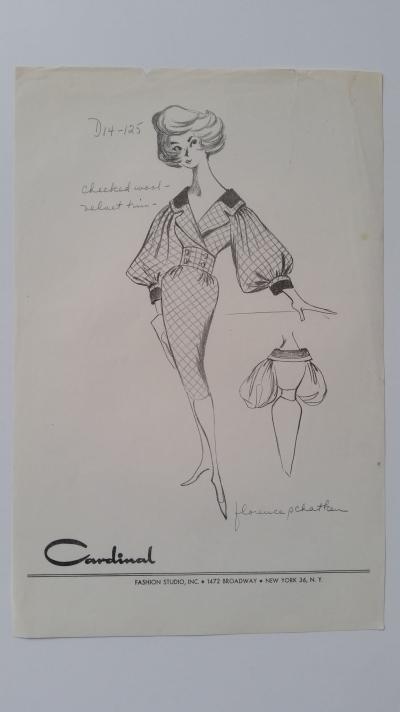 Florence Schatken - Croquis robe - Checked wool & velvet trim 2