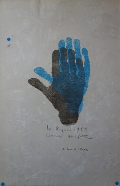 Léonard Tsuguharu FOUJITA : Main de l’artiste, Lithographie originale signée (vers 1962) 2