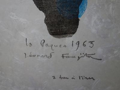 Léonard Tsuguharu FOUJITA : Main de l’artiste, Lithographie originale signée (vers 1962) 2