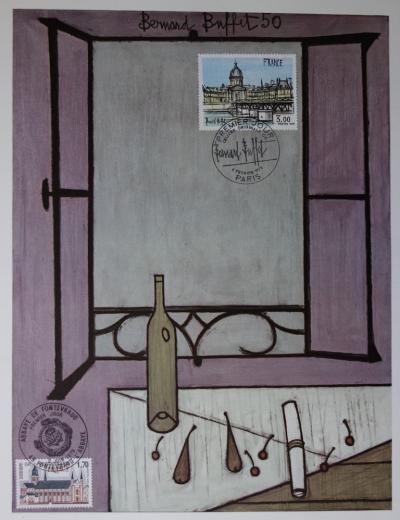 Bernard Buffet : La fenêtre ouverte, Illustration ornée du timbre et du cachet signature (1978) 2