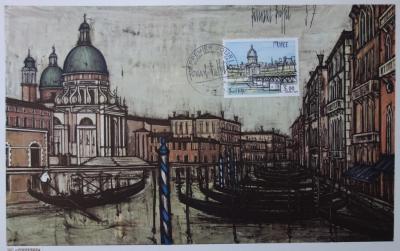Bernard Buffet : Le Grand Canal de Venise, Illustration ornée du timbre et du cachet signature (1978) 2