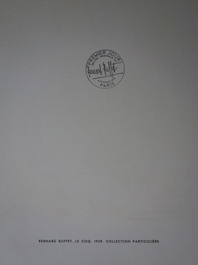Bernard Buffet : Le Coq, Illustration ornée du timbre et du cachet signature (1978) 2