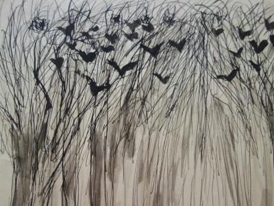 Edouard Goerg - Envol d’oiseaux - Dessin original signé 2