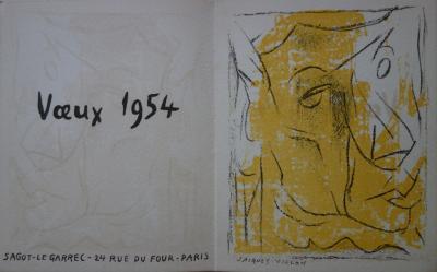 Jacques VILLON : Visage cubiste -  Lithographie originale Signée 2