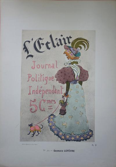Georges LEFEVRE - L’Éclair, La femme au petit chien, Lithographie originale signée (fin du XIXe siècle) 2