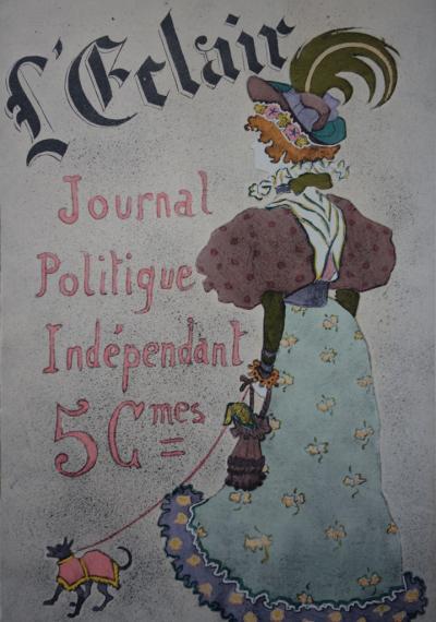 Georges LEFEVRE - L’Éclair, La femme au petit chien, Lithographie originale signée (fin du XIXe siècle) 2