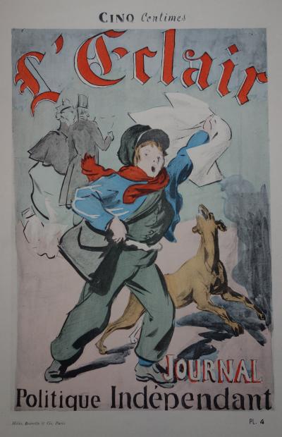 René-Xavier Prinet  - L’Éclair, jeune vendeur des journaux, Lithographie originale signée  (fin du XIXe siècle) 2