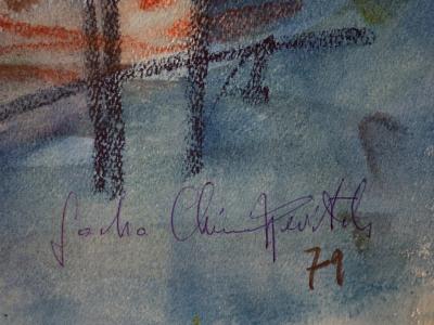 Sacha CHIMKEVITCH : Brune au foulard  - Aquarelle originale signée 2