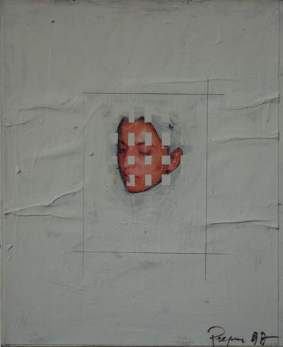 Philippe Pasqua : Portrait de femme aux pixels - Acrylique sur toile - Signée 2