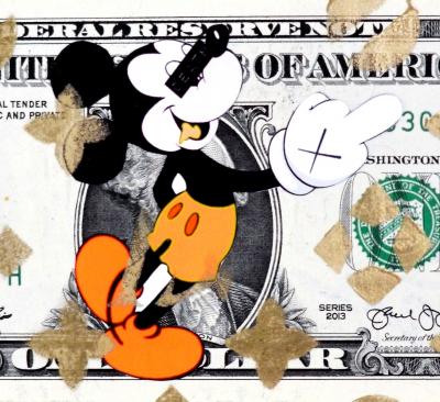 Death NYC (USA 1979) - Mouse Finger Orange (1 $ Banknote), daté 2013 et signé au dos - Oeuvre unique 2