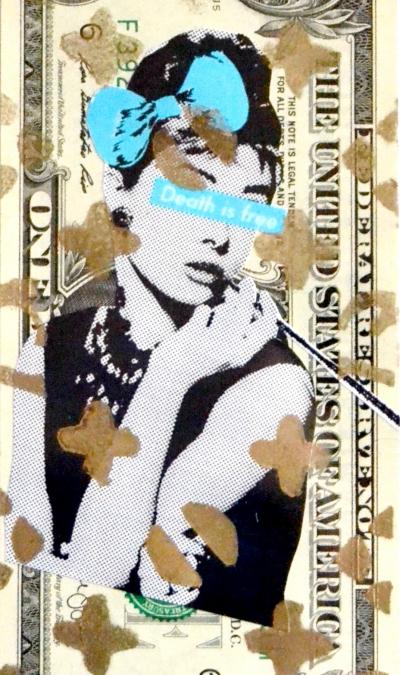 Death NYC (USA 1979) - Audrey Blue (1 $ Banknote), daté 2013 et signé au dos - Oeuvre unique 2