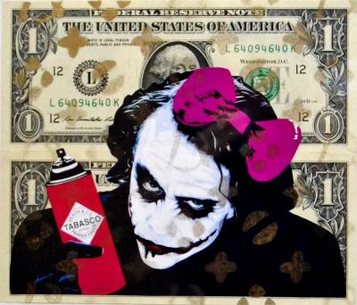 Collector - Death NYC (USA 1979) - Joker Pepper Spray (2 $ Banknote), daté 2013 et signé au dos - Oeuvre unique 2