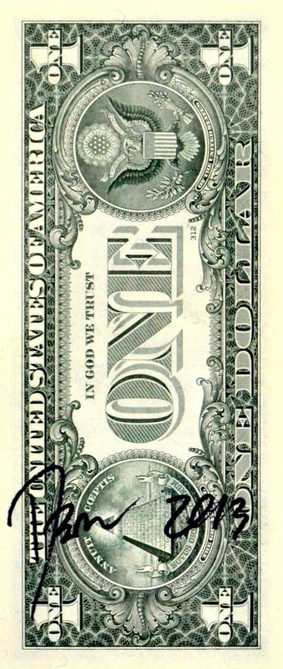 Death NYC - Marilyn Tattoo (1 $ Banknote), daté 2013 et signé au dos - Oeuvre unique 2