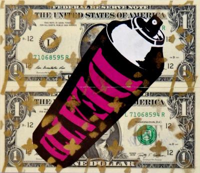 Death NYC - Spray Drunk Death Purple (2 $ Banknote), daté 2013 et signé au dos - Oeuvre unique 2