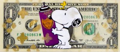 Death NYC - Snoop Drunk Spray (1 $ Banknote), daté 2013 et signé au dos - Oeuvre unique 2