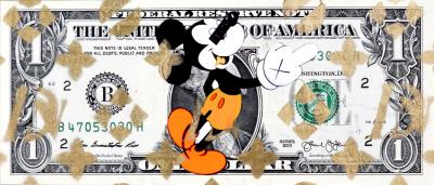 Death NYC (USA 1979) - Mouse Finger Orange (1 $ Banknote), daté 2013 et signé au dos - Oeuvre unique 2