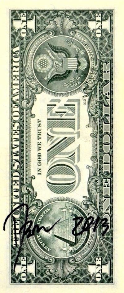 Death NYC (USA 1979) - Rhianna (1 $ Banknote), daté 2013 et signé au dos - Oeuvre unique 2