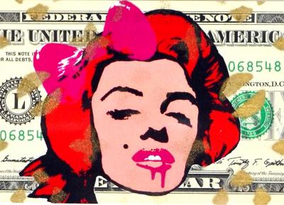 Death NYC - Marilyn Red (1 $ Banknote), daté 2013 et signé au dos - Oeuvre unique 2