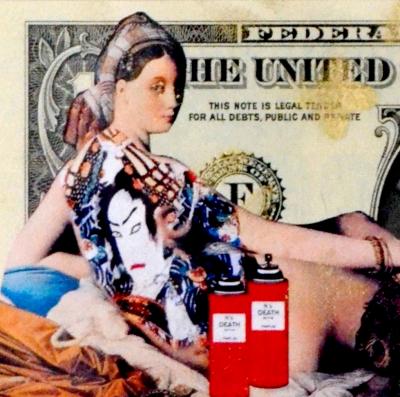 Death NYC (USA 1979) - Unusual Tattoo (1 $ Banknote), daté 2013 et signé au dos - Oeuvre unique 2