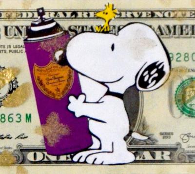 Death NYC - Snoop Drunk Spray (1 $ Banknote), daté 2013 et signé au dos - Oeuvre unique 2