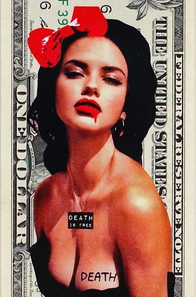Death NYC (USA 1979) - Rhianna (1 $ Banknote), daté 2013 et signé au dos - Oeuvre unique 2