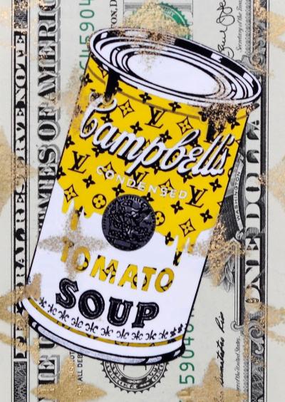 Death NYC (USA 1979) - Tomato Soup Yellow (1 $ Banknote), daté 2013 et signé au dos - Oeuvre unique 2